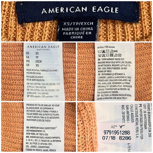 AEO Sweater Varsity Stripe Henley Lightweight Pullover Honey Orange Off White XS - Picture 6 of 12